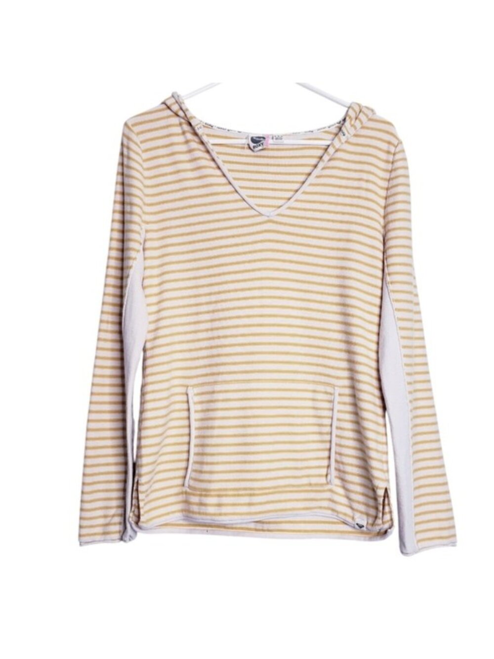 Roxy Yellow Striped V-Neck Beach Pullover Lightweight Hoodie Girls Youth Size XL